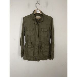 Lucky Brand Womens Jacket Medium Olive Green Linen Blend Utility Military Fall
